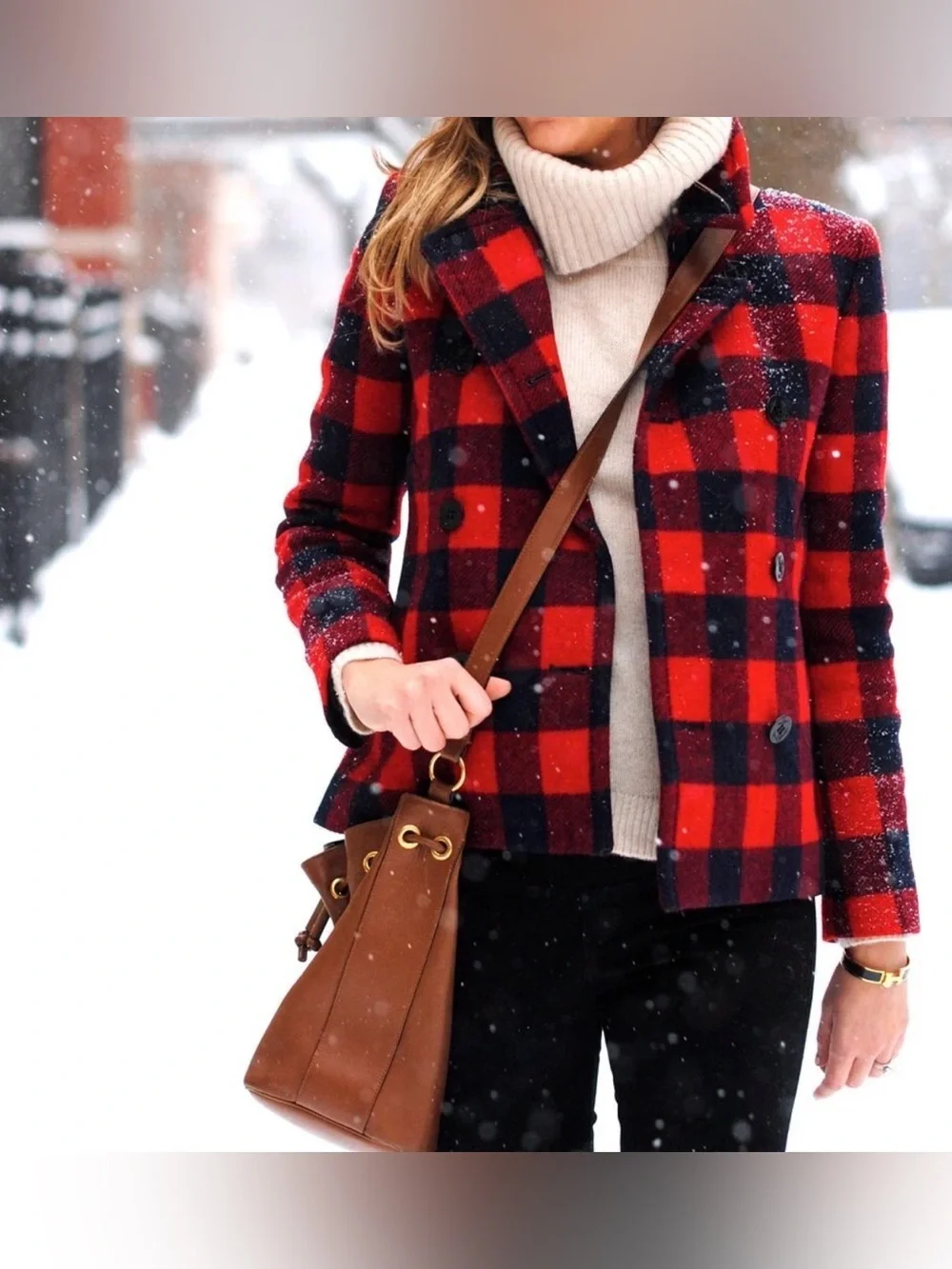 J. Crew Buffalo Plaid Peacoat Wool Jacket Red Navy Blue Checkered Plaid Women 4